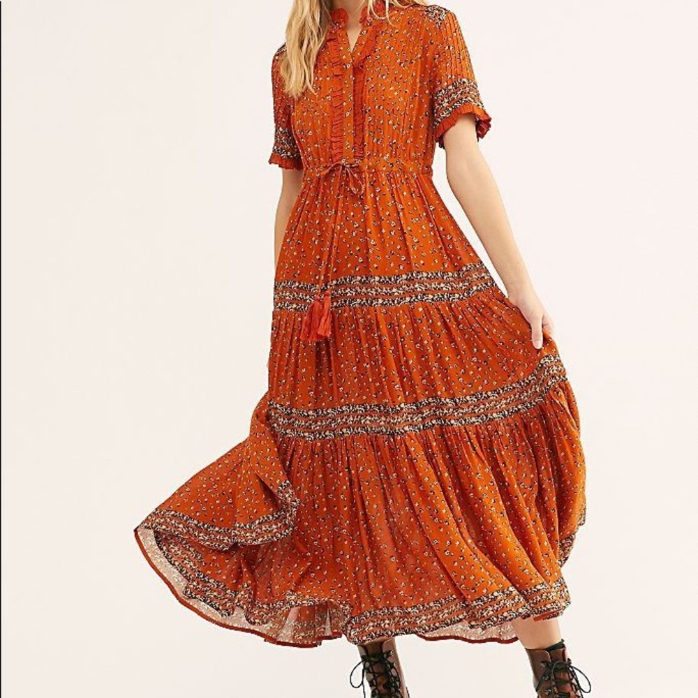 Free People Rare Feelings Red Summer Prairie Dress